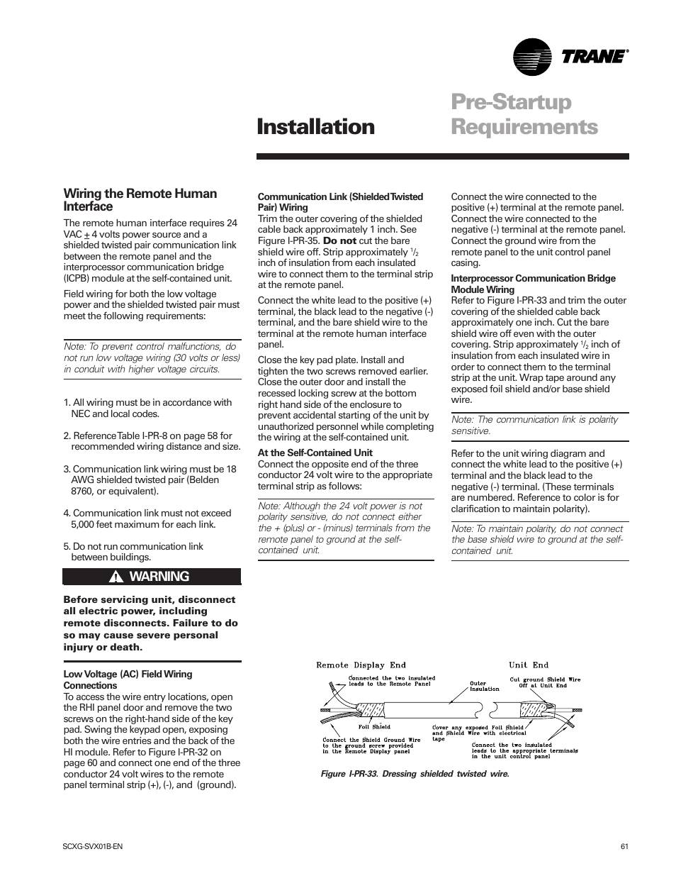 Pre-startup requirements installation | Trane IntelliPak SCWG 020 User Manual | Page 61 / 124