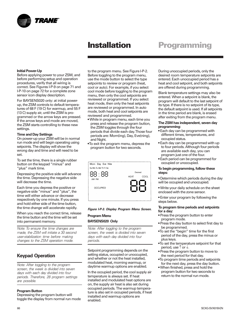 Programming installation, Keypad operation | Trane IntelliPak SCWG 020 User Manual | Page 66 / 124