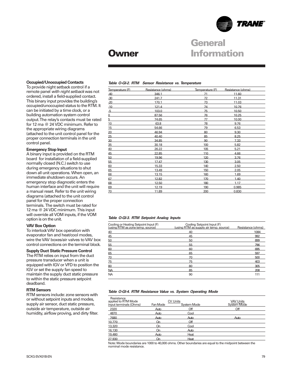 Owner general information | Trane IntelliPak SCWG 020 User Manual | Page 79 / 124