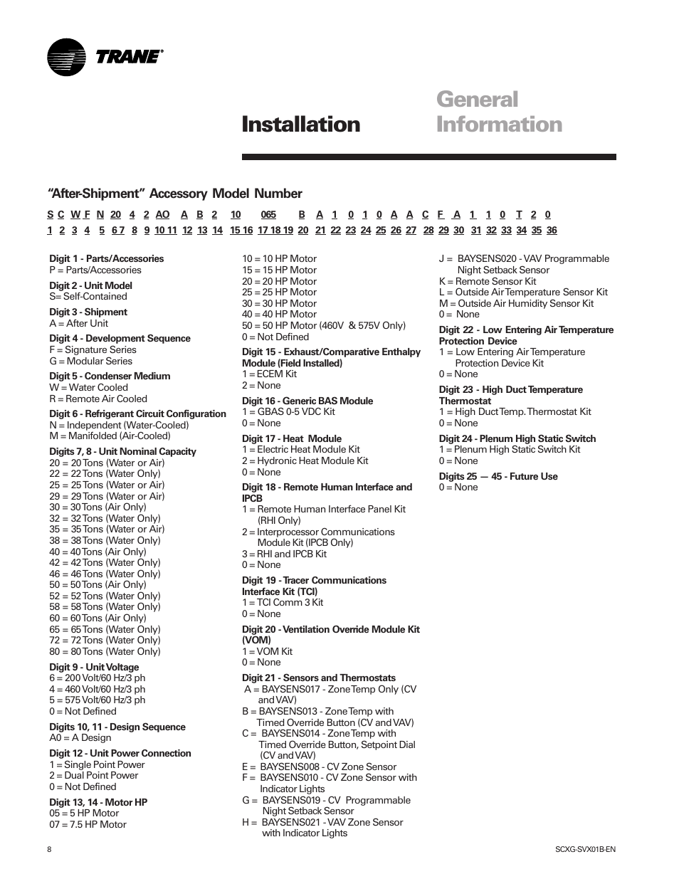 Installation, General information | Trane IntelliPak SCWG 020 User Manual | Page 8 / 124