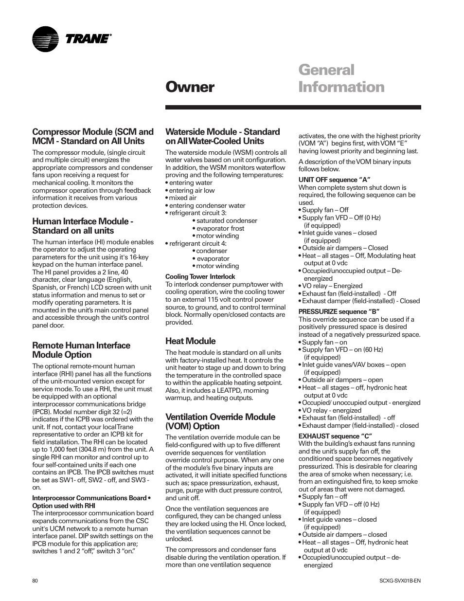 Owner general information | Trane IntelliPak SCWG 020 User Manual | Page 80 / 124