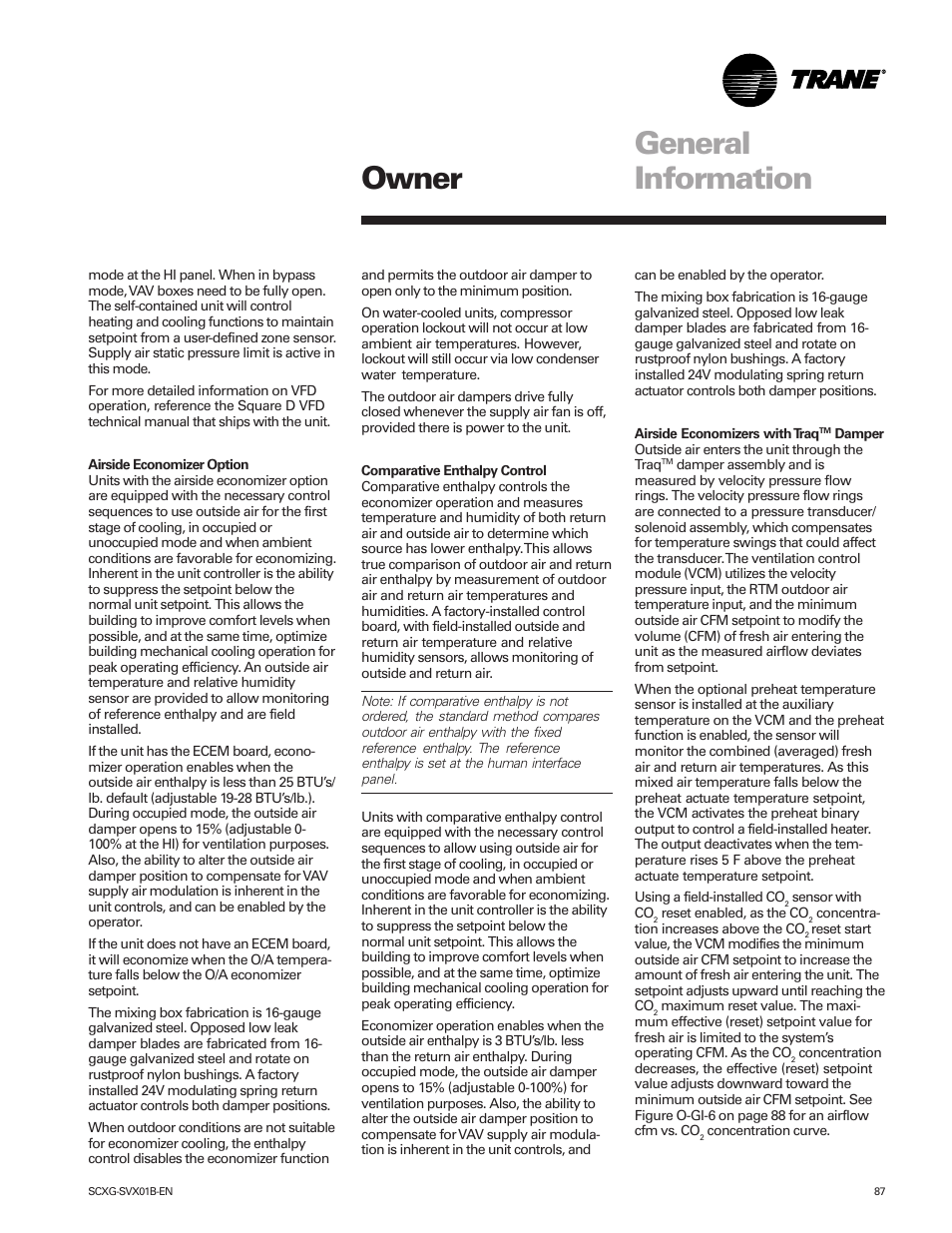 Owner, General information | Trane IntelliPak SCWG 020 User Manual | Page 87 / 124