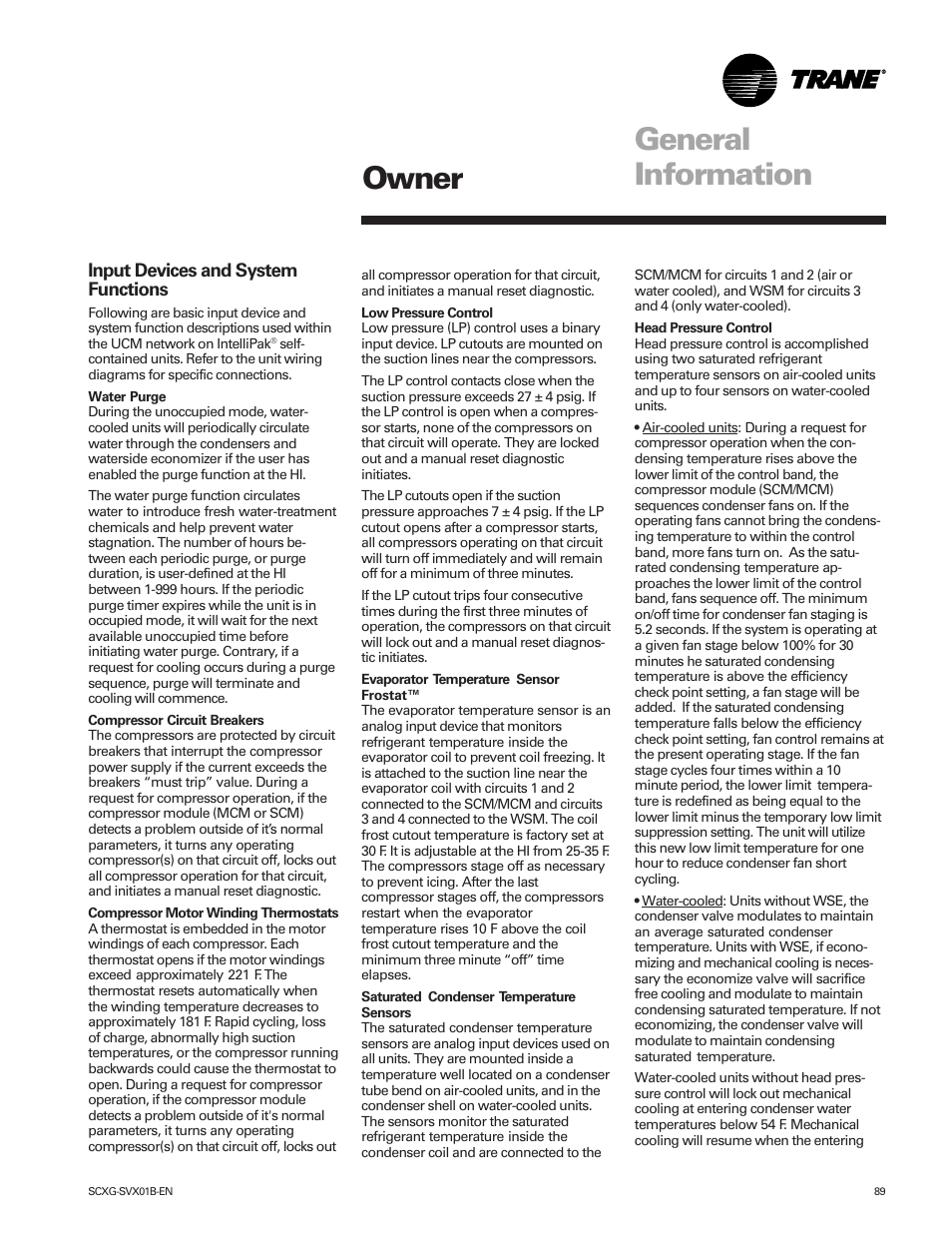 Owner general information | Trane IntelliPak SCWG 020 User Manual | Page 89 / 124