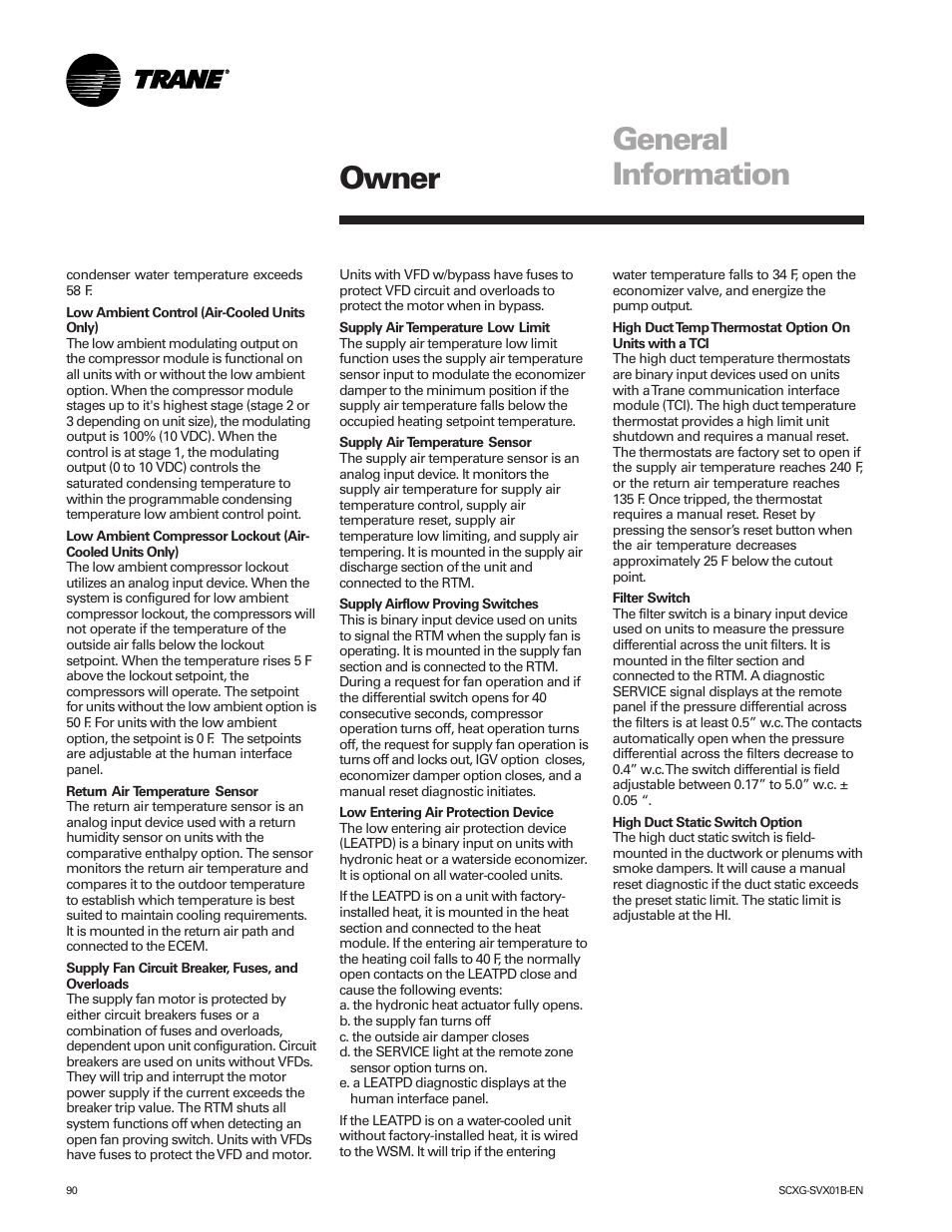 Owner general information | Trane IntelliPak SCWG 020 User Manual | Page 90 / 124