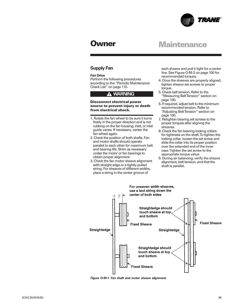 Owner maintenance | Trane IntelliPak SCWG 020 User Manual | Page 99 / 124