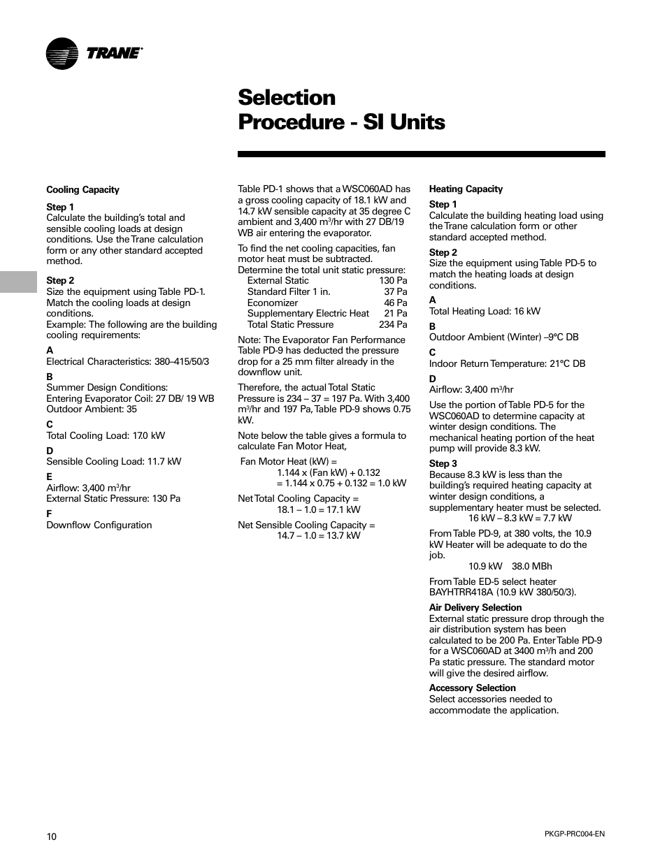 Selection procedure, Selection procedure - si units | Trane WSC060-120 User Manual | Page 10 / 52