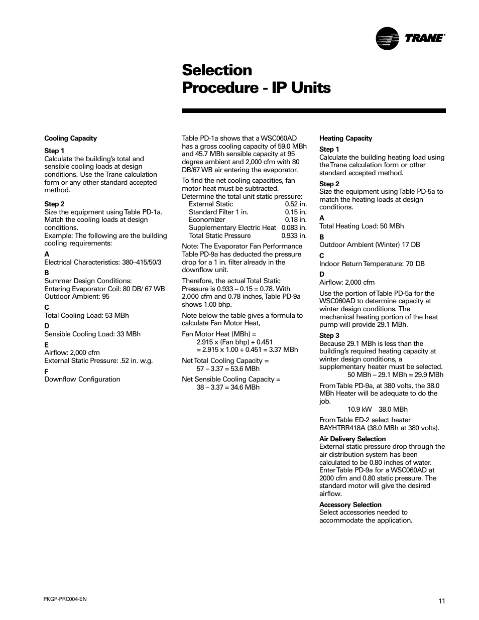 Selection procedure - ip units | Trane WSC060-120 User Manual | Page 11 / 52