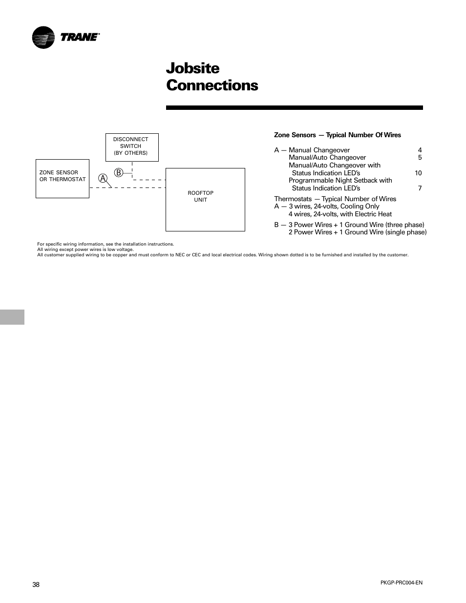 Jobsite connections | Trane WSC060-120 User Manual | Page 38 / 52
