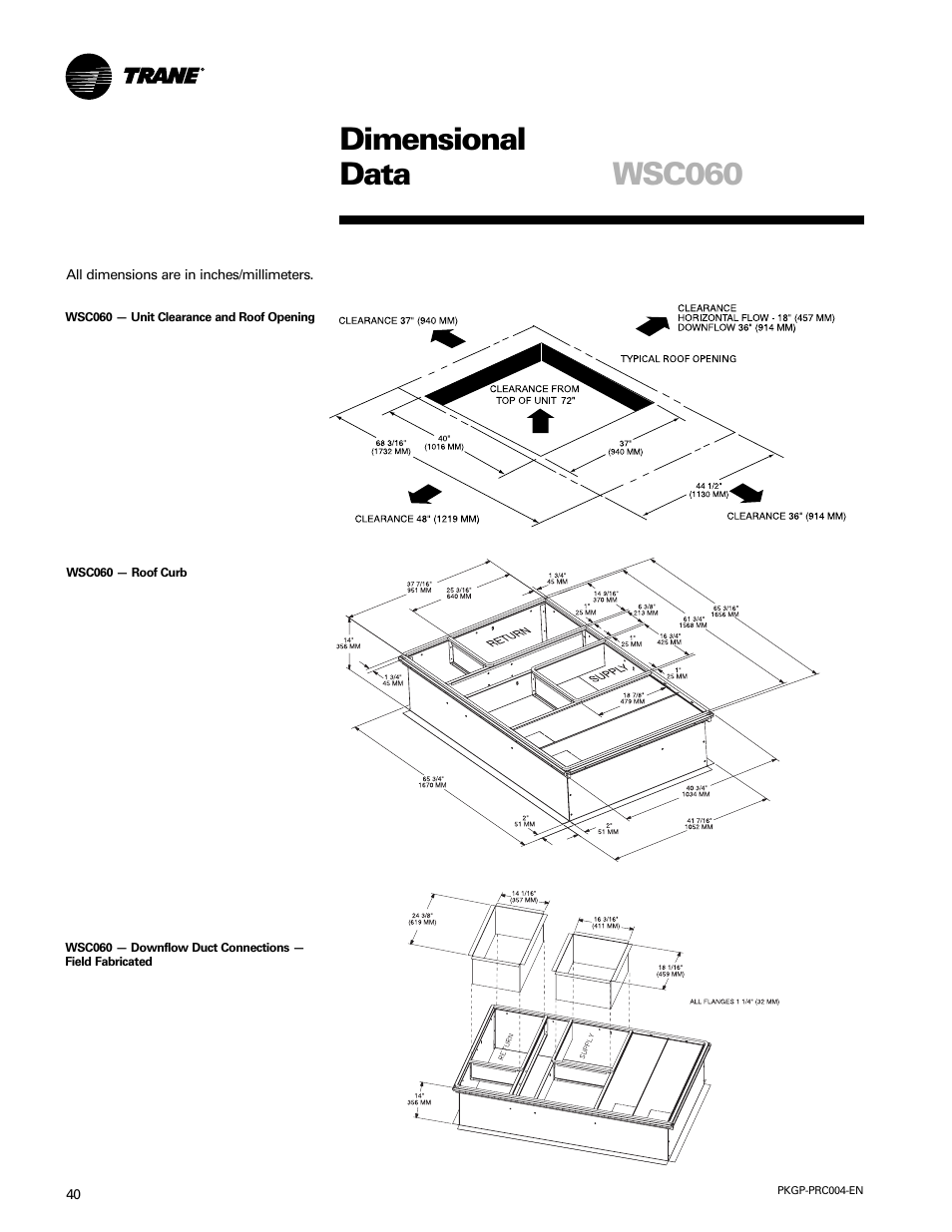 Dimensional data, Wsc060 | Trane WSC060-120 User Manual | Page 40 / 52