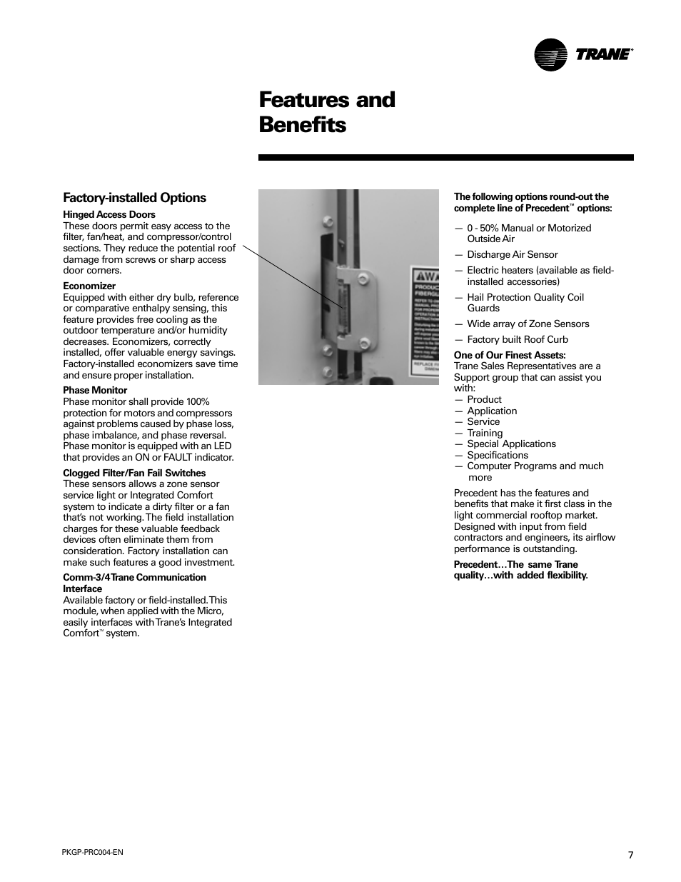 Features and benefits, Factory-installed options | Trane WSC060-120 User Manual | Page 7 / 52