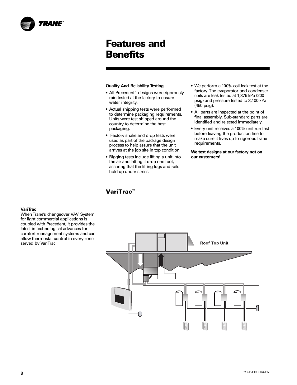 Features and benefits, Varitrac | Trane WSC060-120 User Manual | Page 8 / 52