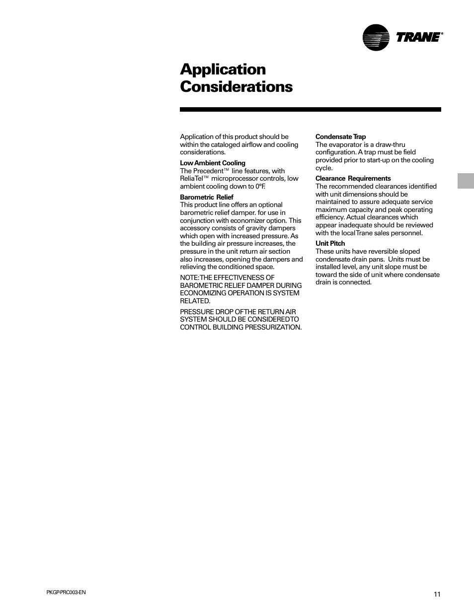 Application considerations | Trane PKGP-PRC003-EN User Manual | Page 11 / 56