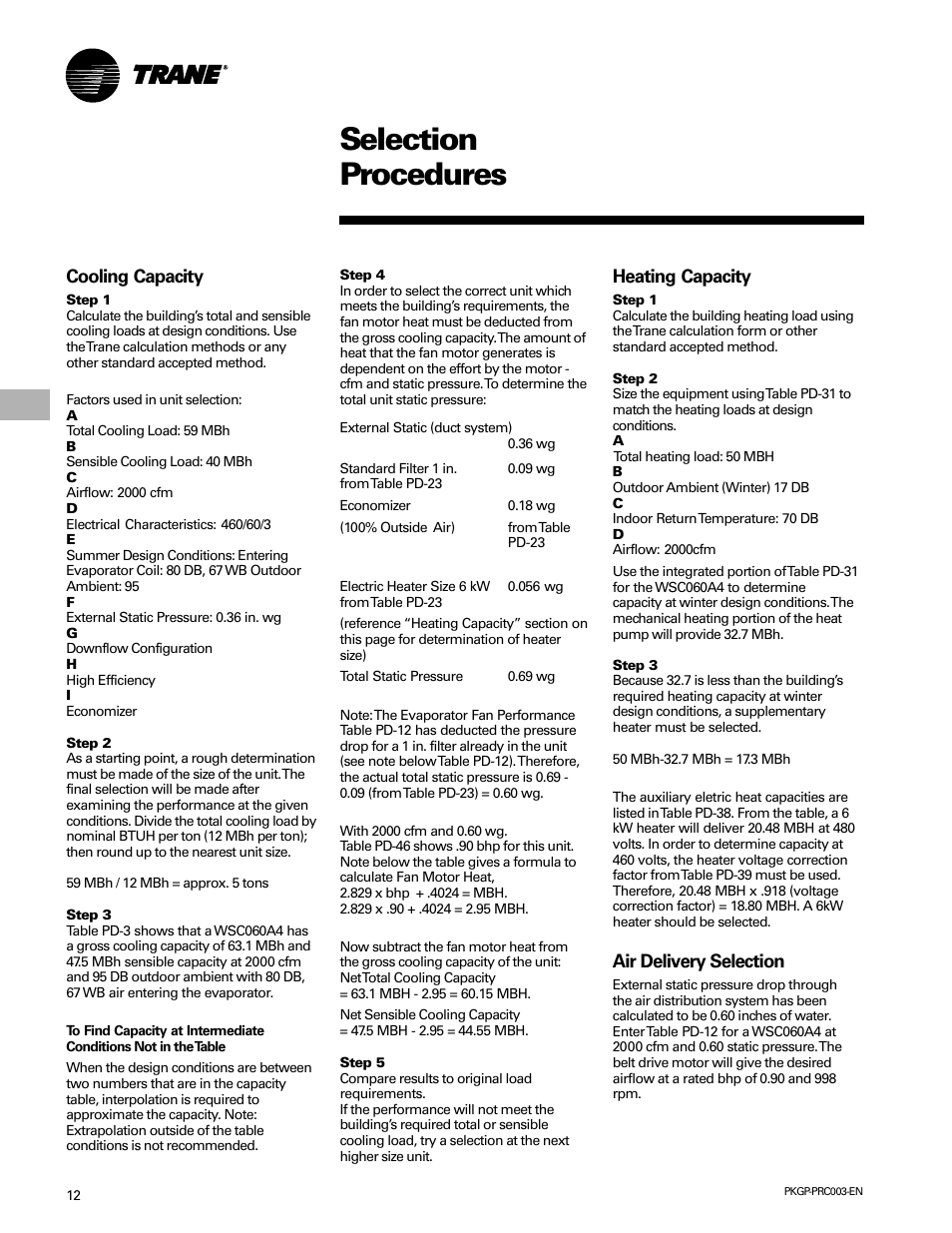 Selection procedure, Selection procedures | Trane PKGP-PRC003-EN User Manual | Page 12 / 56