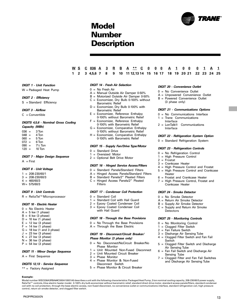 Model number description | Trane PKGP-PRC003-EN User Manual | Page 13 / 56