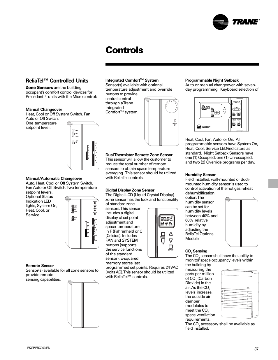 Controls, Reliatel™ controlled units | Trane PKGP-PRC003-EN User Manual | Page 37 / 56