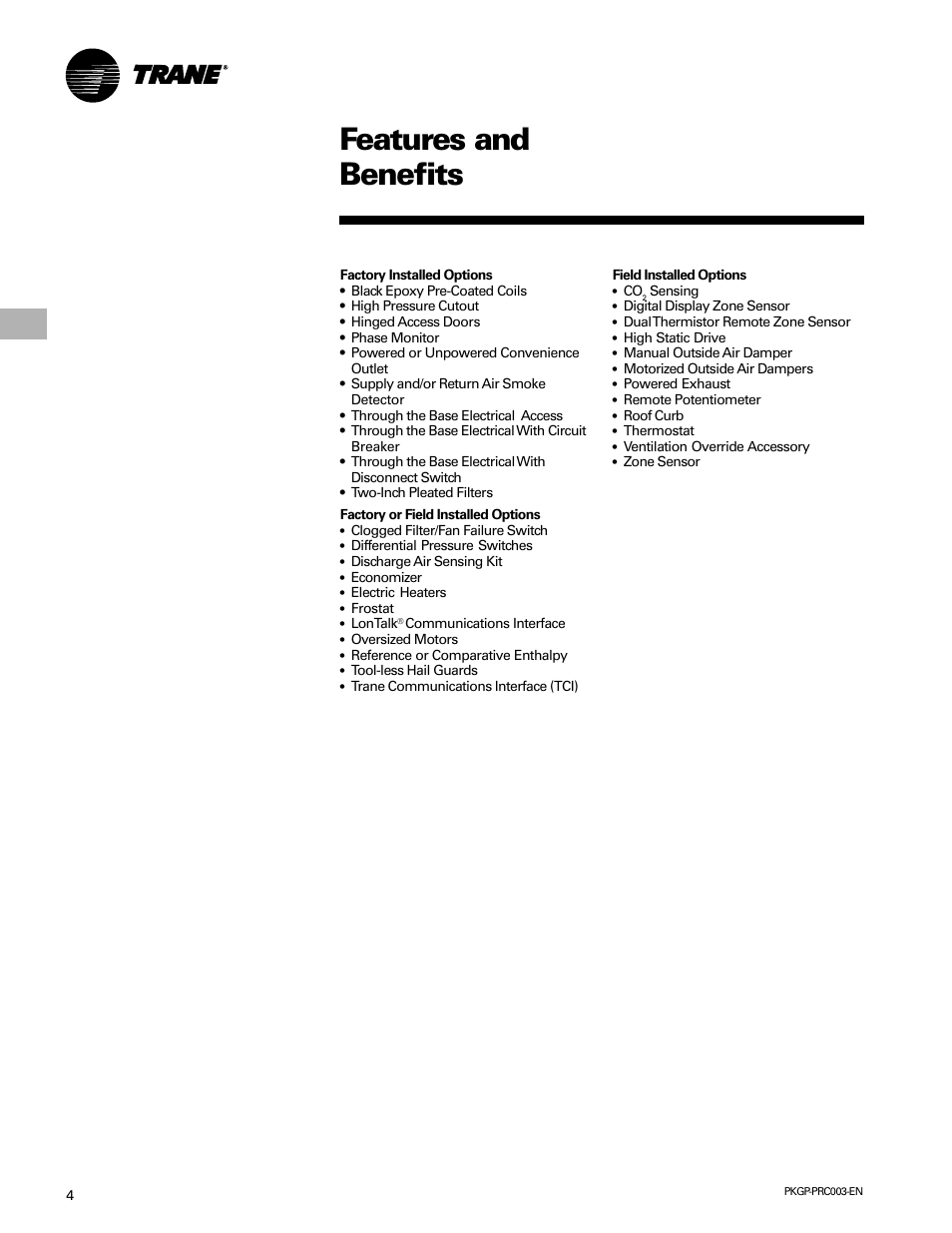 Features and benefits | Trane PKGP-PRC003-EN User Manual | Page 4 / 56