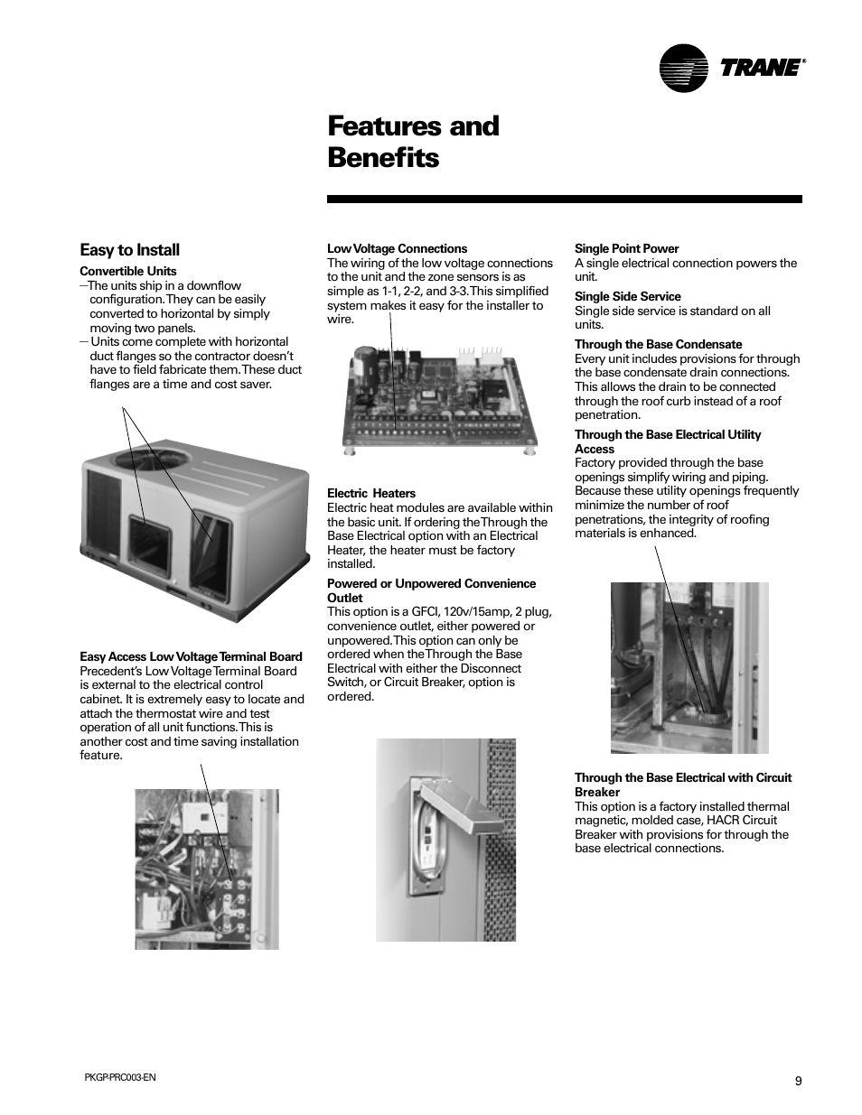 Application considerations, Features and benefits | Trane PKGP-PRC003-EN User Manual | Page 9 / 56