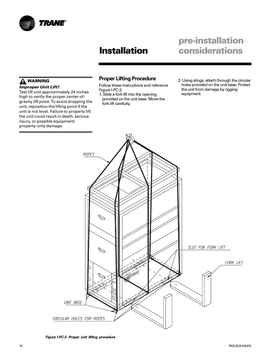 Installation pre-installation considerations | Trane SCWH User Manual | Page 10 / 36