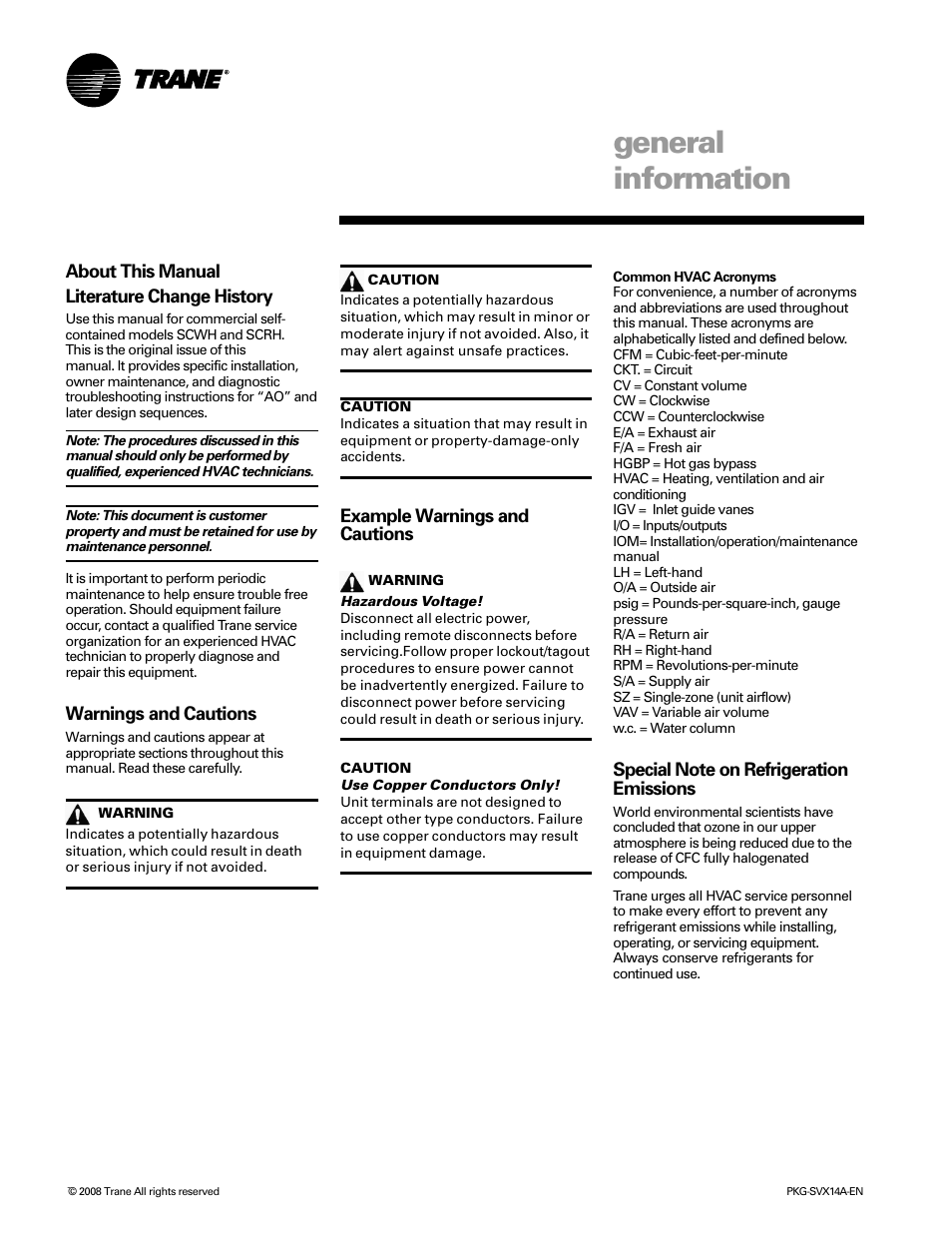 General information | Trane SCWH User Manual | Page 2 / 36