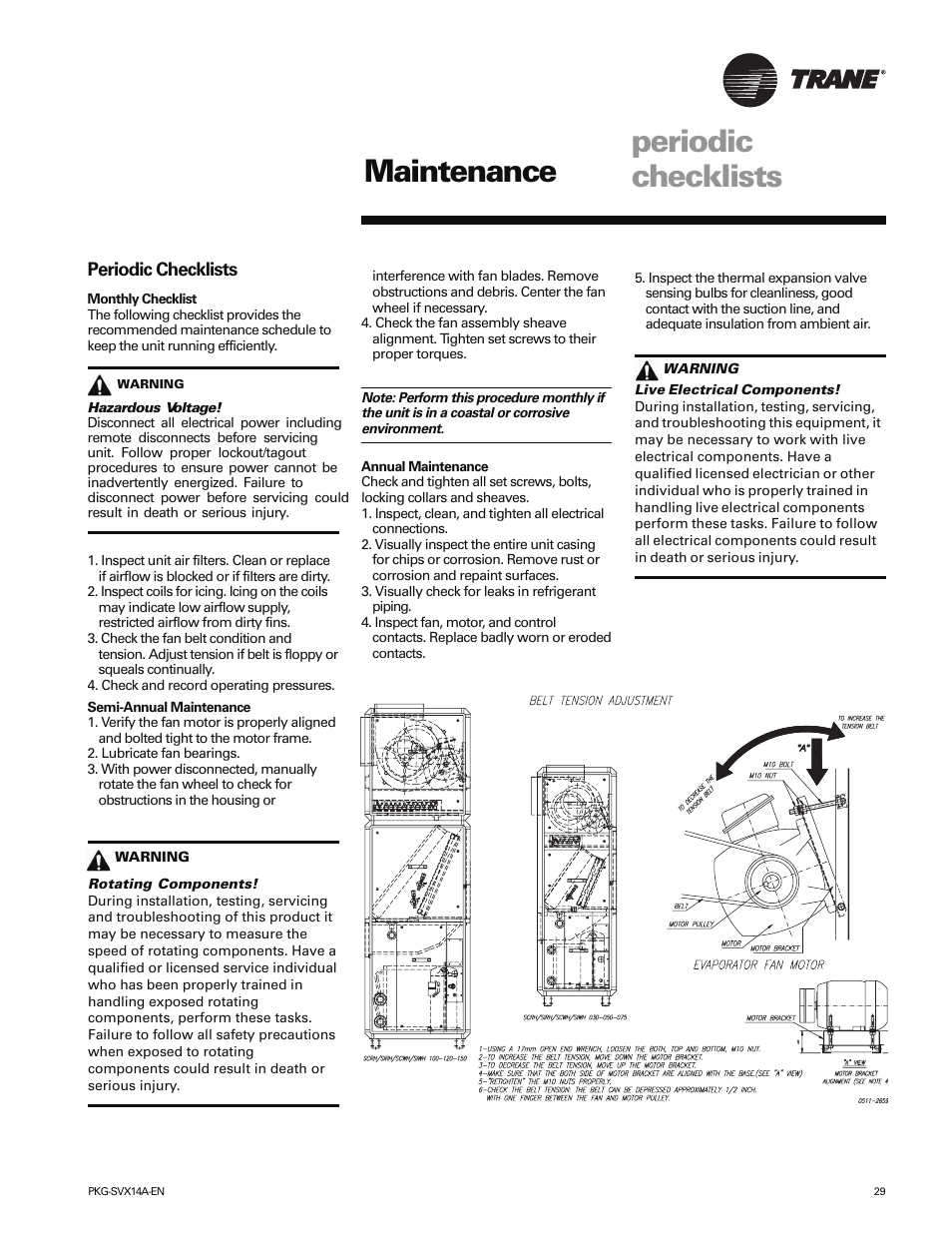 Periodic checklists, Maintenance periodic checklists | Trane SCWH User Manual | Page 29 / 36