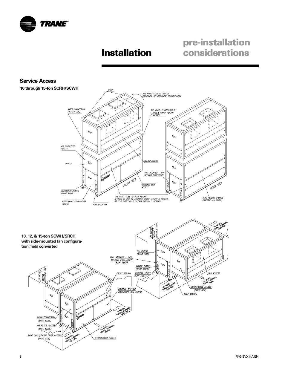 Installation pre-installation considerations | Trane SCWH User Manual | Page 8 / 36