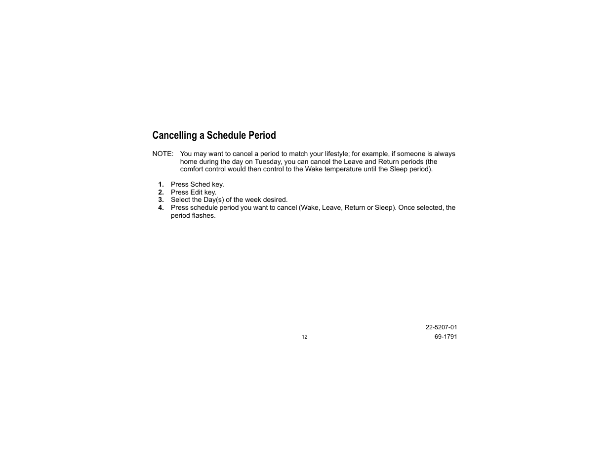 Cancelling a schedule period | Trane TCONT800 User Manual | Page 12 / 52