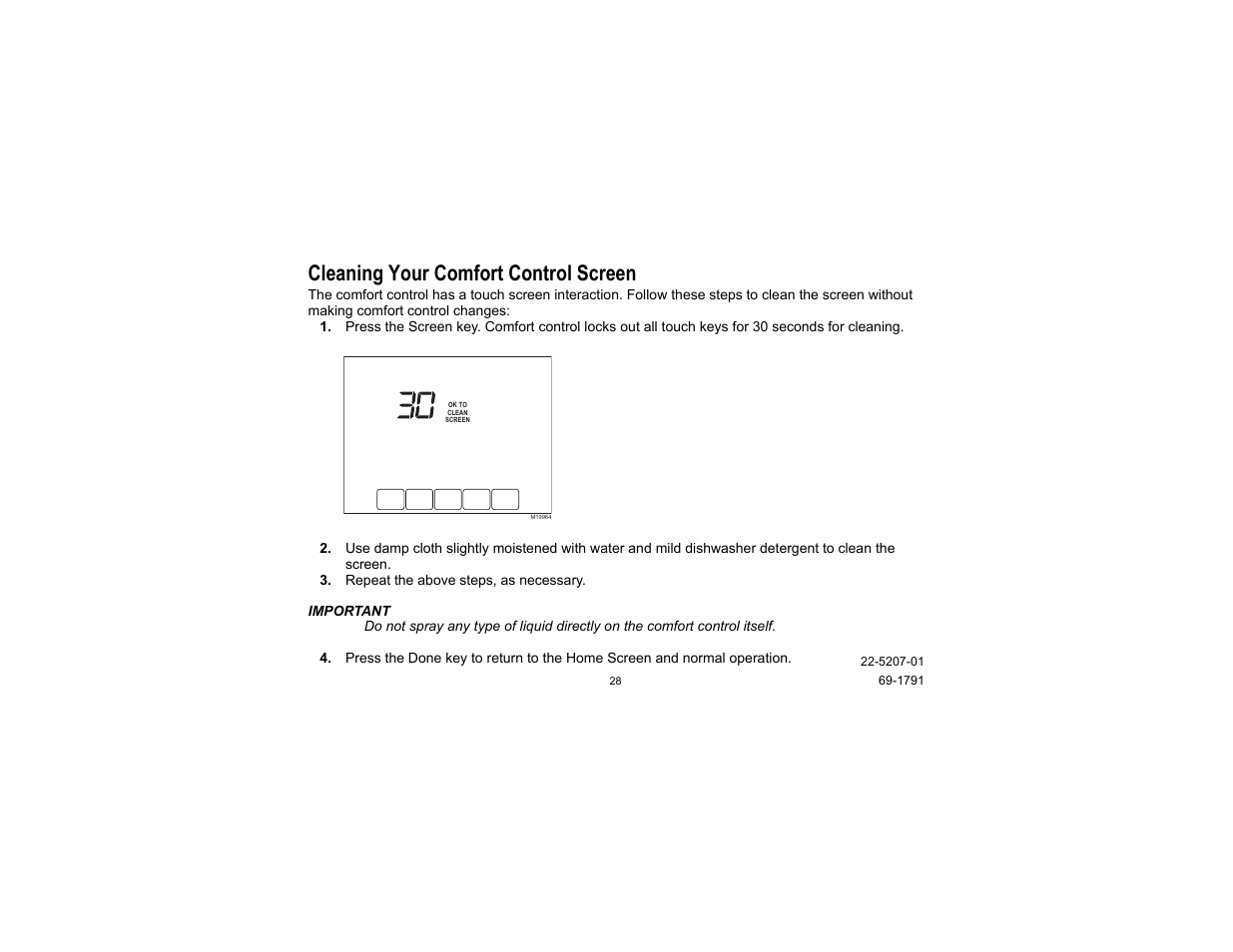 Cleaning your comfort control screen | Trane TCONT800 User Manual | Page 28 / 52