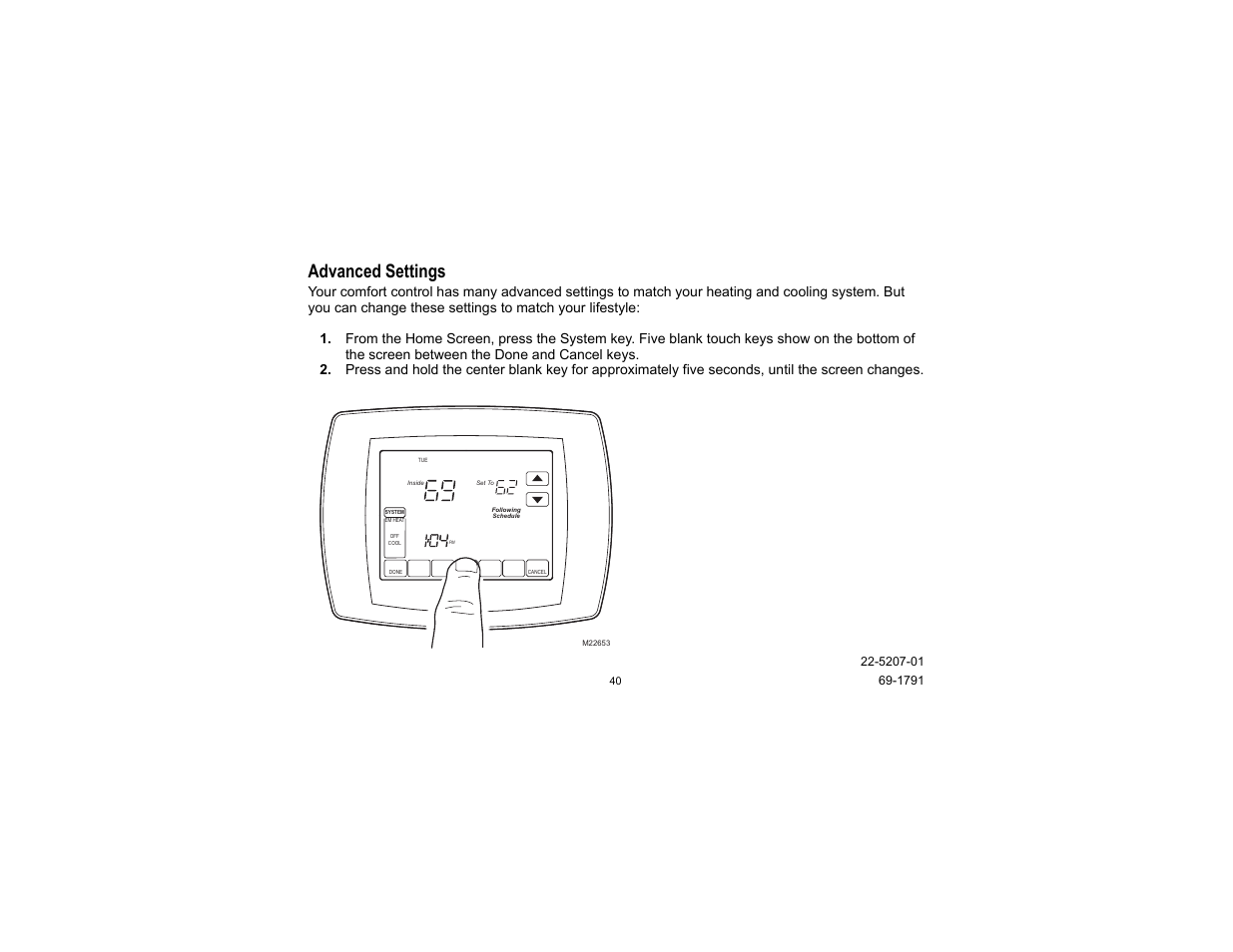 Advanced settings | Trane TCONT800 User Manual | Page 40 / 52