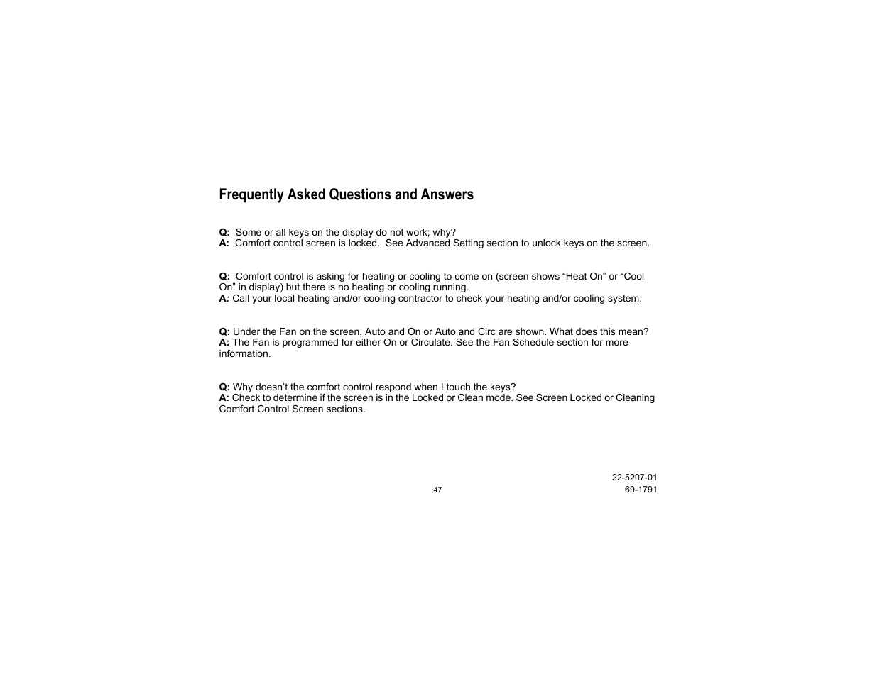 Frequently asked questions and answers | Trane TCONT800 User Manual | Page 47 / 52