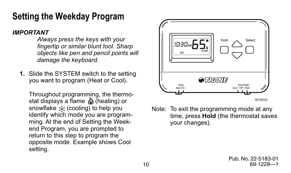 Setting the weekday program | Trane 350 User Manual | Page 10 / 24