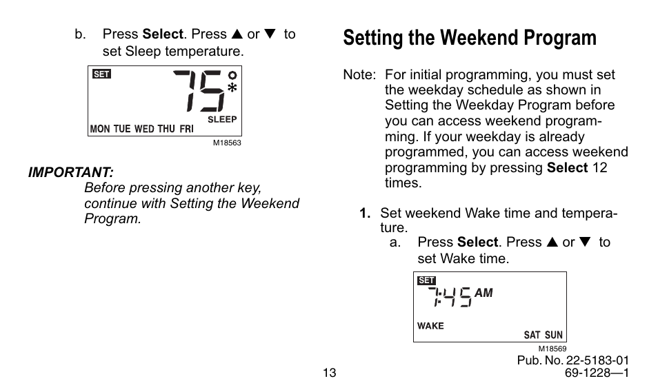 Setting the weekend program | Trane 350 User Manual | Page 13 / 24