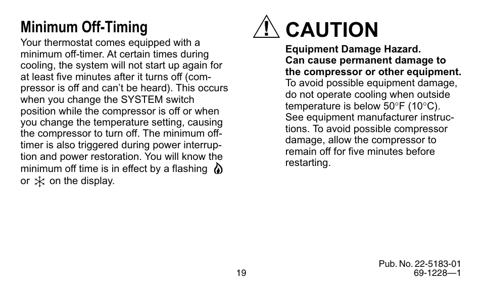 Caution, Minimum off-timing | Trane 350 User Manual | Page 19 / 24