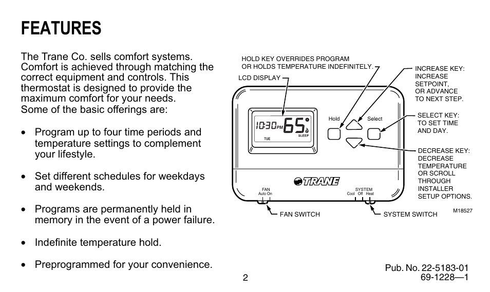 Features | Trane 350 User Manual | Page 2 / 24
