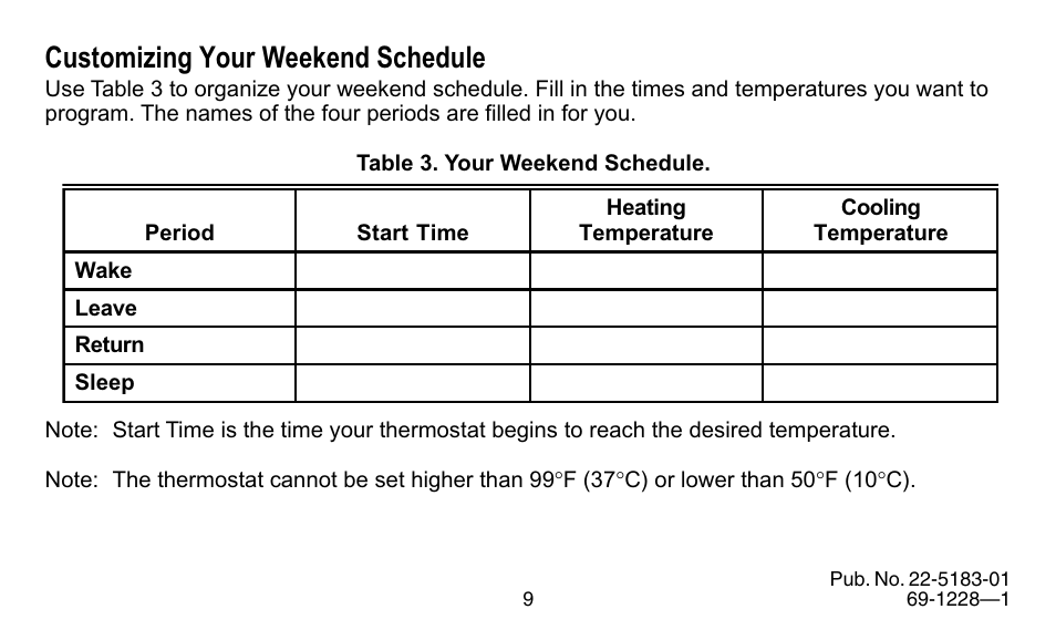 Customizing your weekend schedule | Trane 350 User Manual | Page 9 / 24