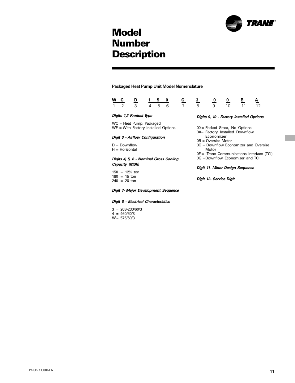 Model number description | Trane PKGP-PRC001-EN User Manual | Page 11 / 52