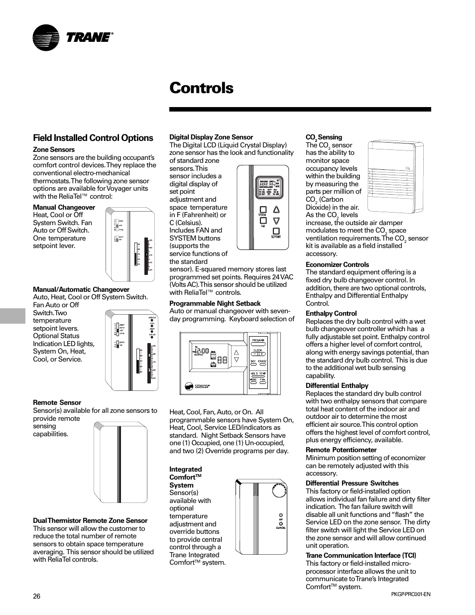 Controls, Field installed control options | Trane PKGP-PRC001-EN User Manual | Page 26 / 52
