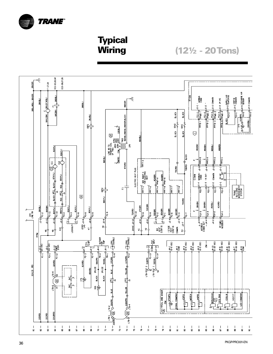 Typical wiring (12½ - 20 tons) | Trane PKGP-PRC001-EN User Manual | Page 36 / 52
