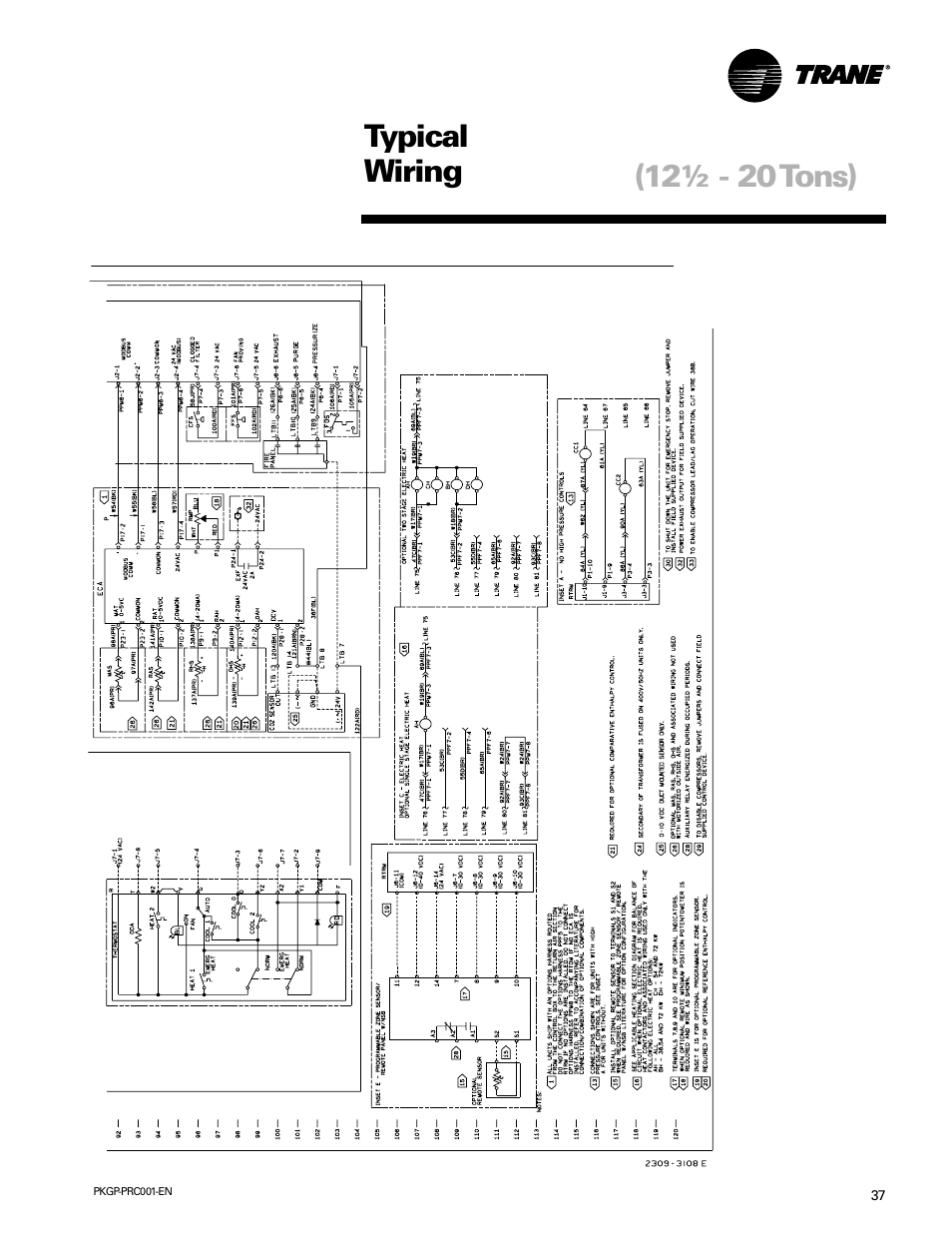 Typical wiring (12½ - 20 tons) | Trane PKGP-PRC001-EN User Manual | Page 37 / 52