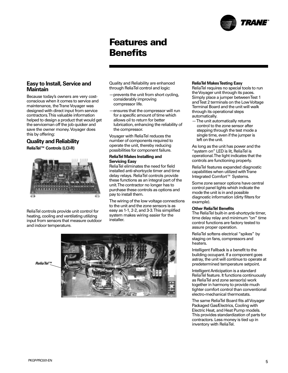 Features and benefits | Trane PKGP-PRC001-EN User Manual | Page 5 / 52