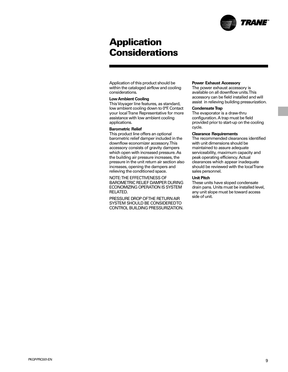 Application considerations | Trane PKGP-PRC001-EN User Manual | Page 9 / 52