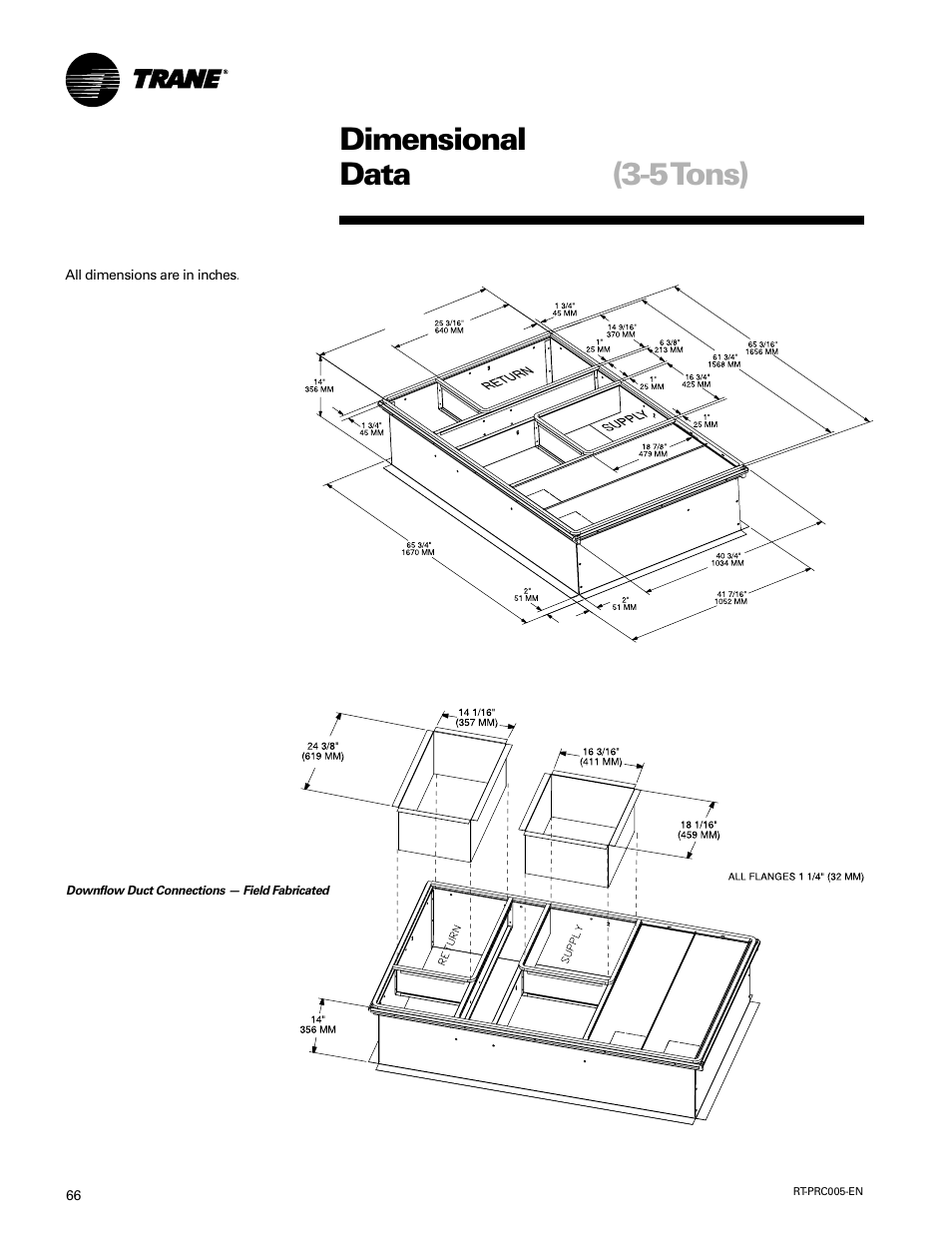 Dimensional data, 5 tons) | Trane RT-PRC005 User Manual | Page 66 / 76