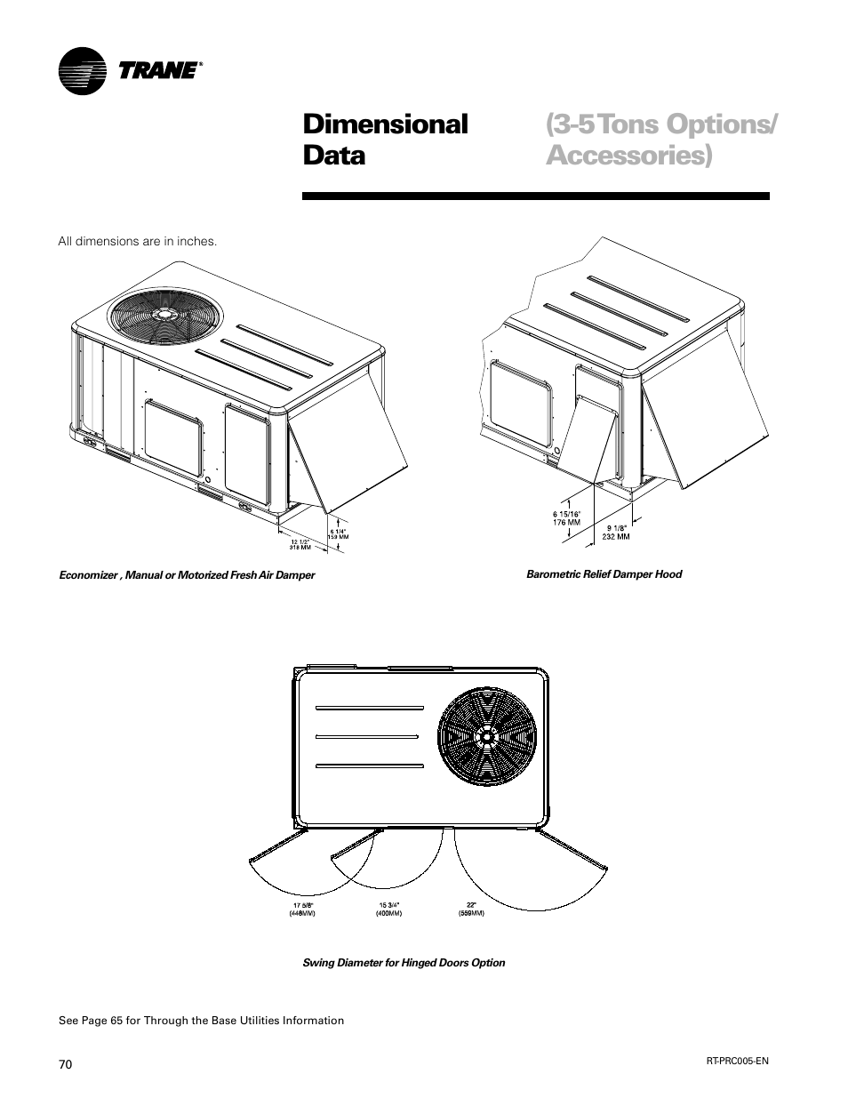 5 tons options/ accessories) dimensional data | Trane RT-PRC005 User Manual | Page 70 / 76