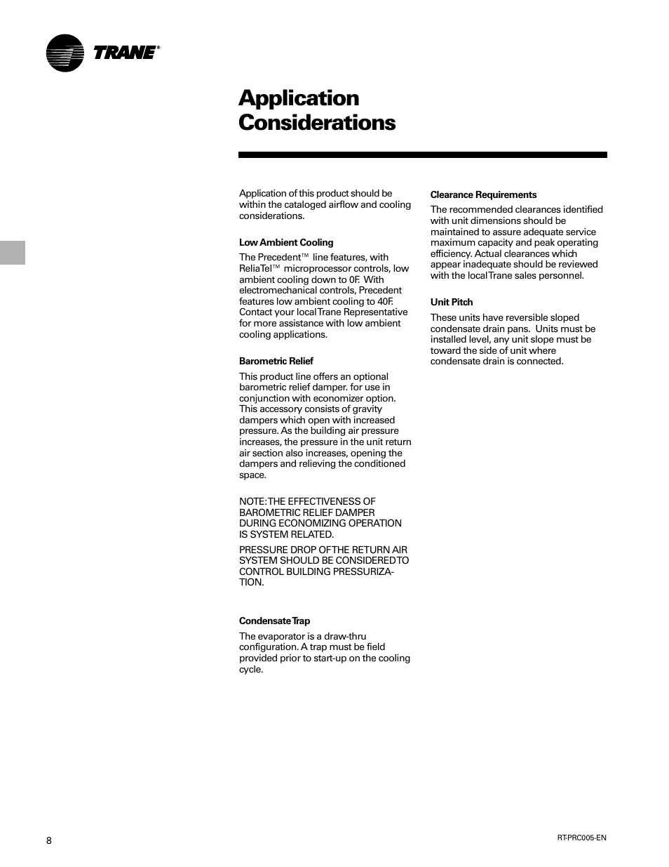 Application considerations | Trane RT-PRC005 User Manual | Page 8 / 76