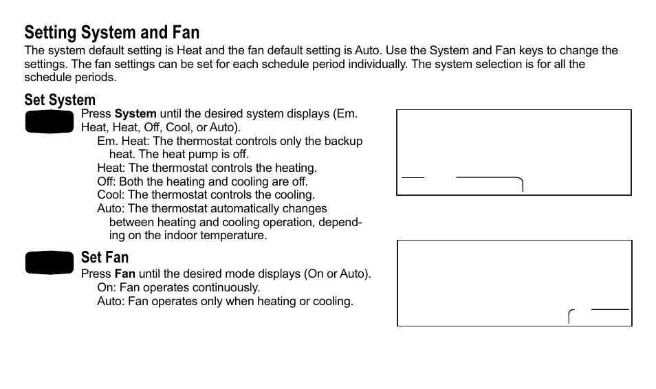 Setting system and fan, Set system, Set fan | Trane XT500C User Manual | Page 32 / 68