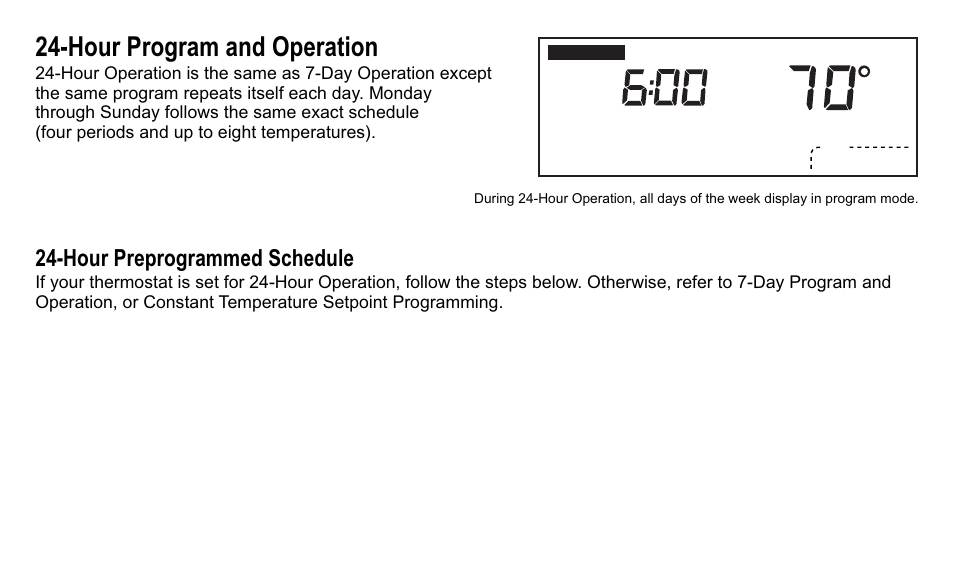 Hour program and operation, Hour preprogrammed schedule | Trane XT500C User Manual | Page 50 / 68