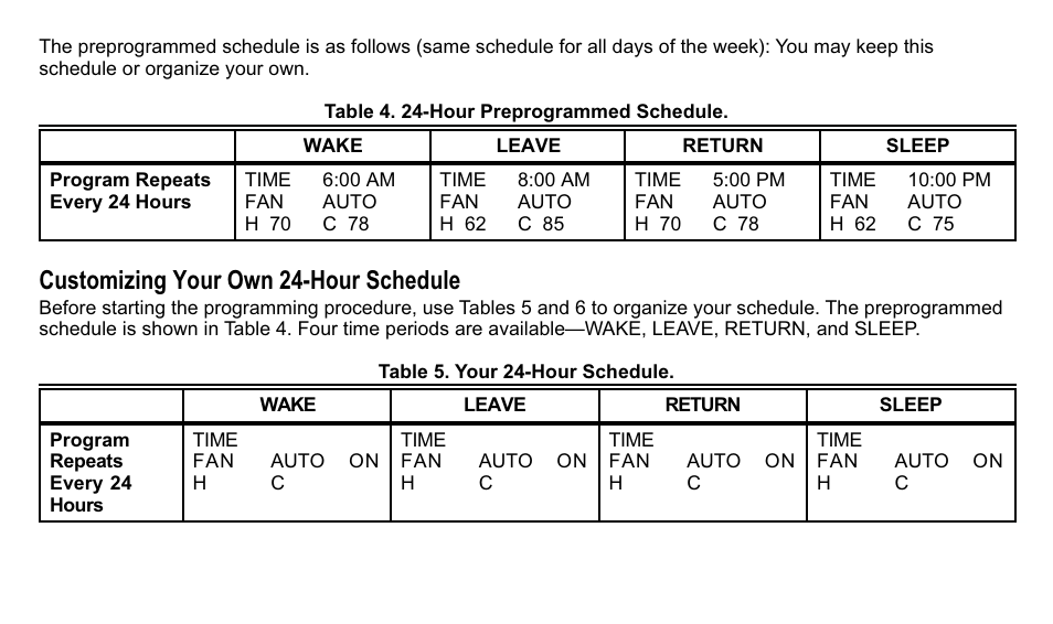 Customizing your own 24-hour schedule | Trane XT500C User Manual | Page 51 / 68