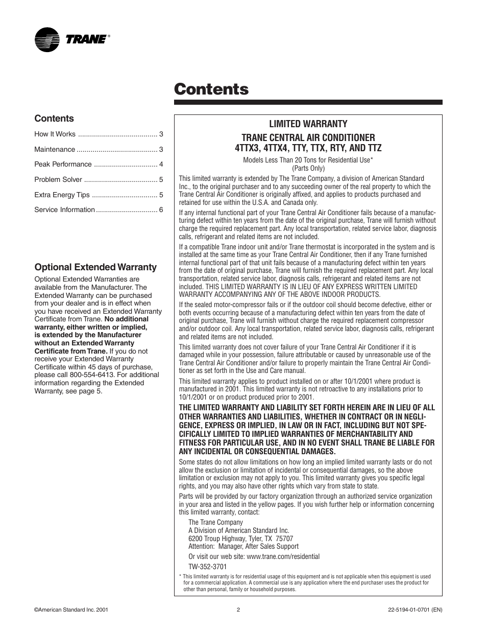 Trane XL User Manual | Page 2 / 6
