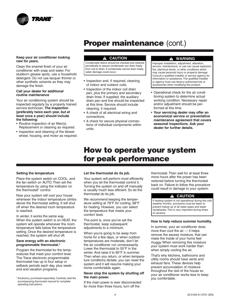 Peak performance, Proper maintenance (cont.), How to operate your system for peak performance | Trane XL User Manual | Page 4 / 6