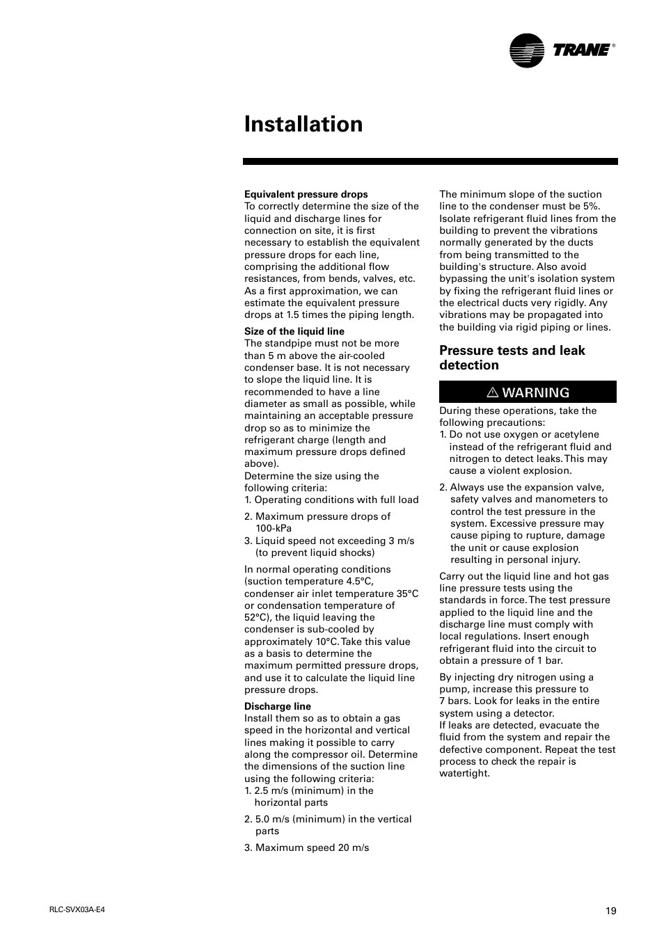 Installation | Trane RTUB 207-224 User Manual | Page 19 / 32