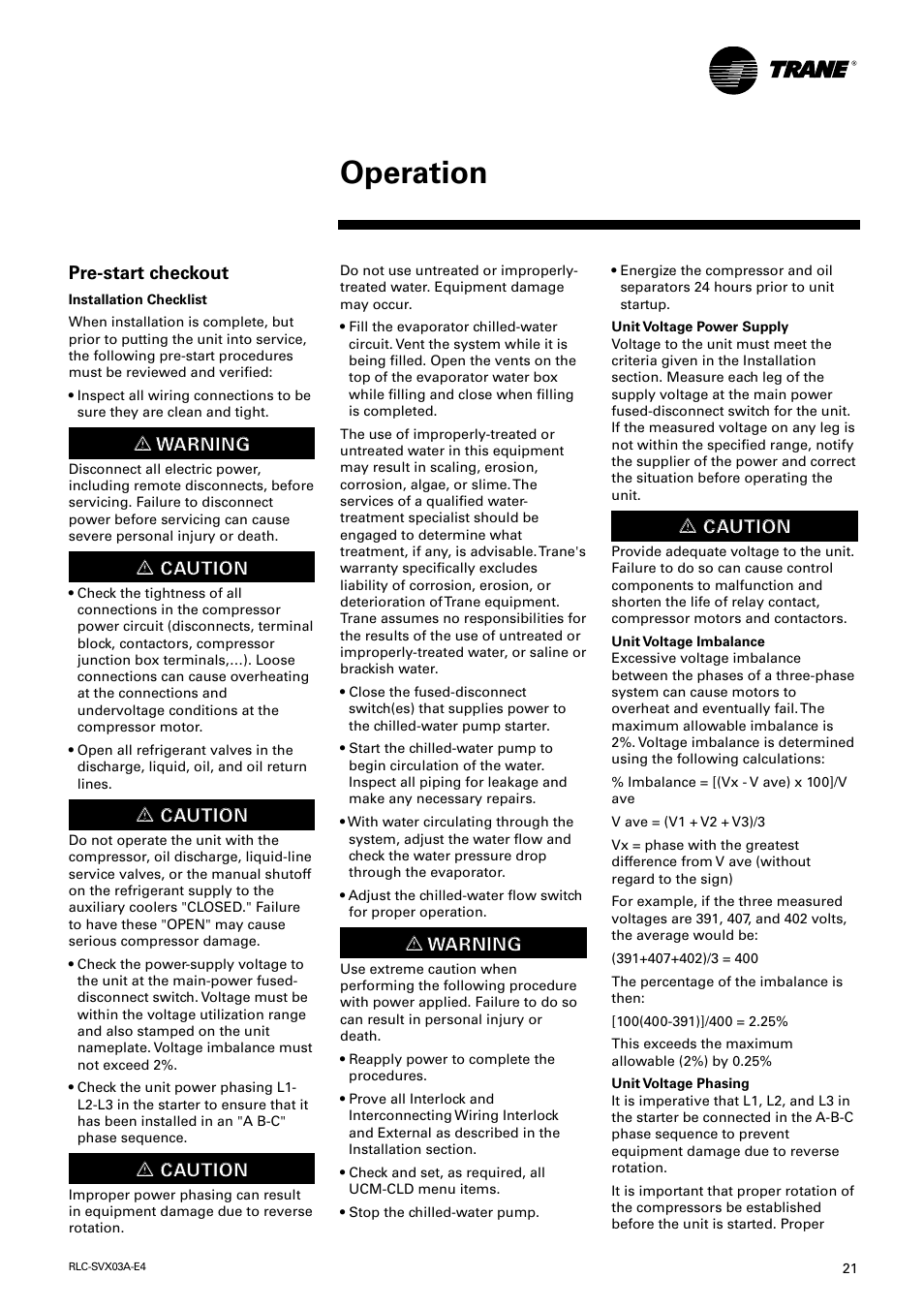 Operation | Trane RTUB 207-224 User Manual | Page 21 / 32